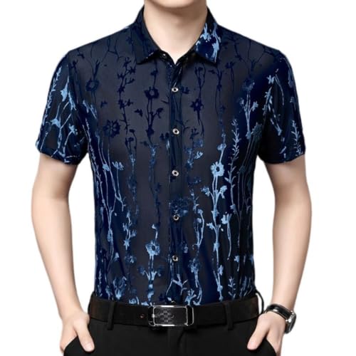 Chemise courte jacquard slim pour homme avec col rabattable élégant