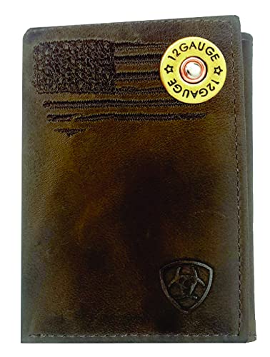 Custom 12 Gauge Shotgun ARIAT Faded Flag Trifold Leather Wallet