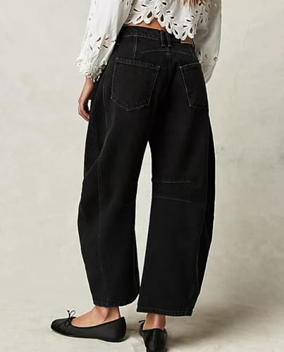LOAIHA Womens Barrel Jeans Y2k Wide Leg Cropped Baggy Jeans Vintage Mid Rise Loose Boyfriend Denim Pants3