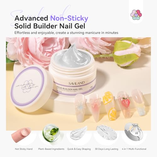 Image of SAVILAND Advanced Solid Builder Nail Gels: Non-Stick 3D Nail Gel Clear Scluplting Gel for Nails Art 30 Days Long-Lasting 4-in-1 Function Extension Carving No Damaging DIY Salon 15g