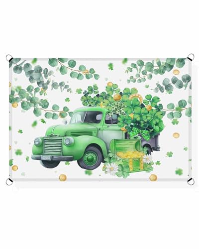 Sun Shade Sail 12' x 16', Green Truck St. Patrick's Day Sun Blocking Shades Privacy Outdoor Covering, Lucky Clover Eucalyptus Leaves Shade Cloth for Patio Deck Terrace Garden Lawns Beach Backyard