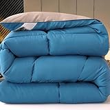 Edredón de plumas de ganso, lujoso edredón de plumón de ganso para todas las estaciones, relleno de edredón silencioso, cálido edredón de plumas de 87 x 94 pulgadas, 5 kg (azul Queen)