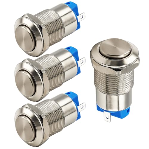 Gebildet 4pcs 12mm 3A 12V/24V/110V/250VAC Waterproof Push Button Switch Latching Nickel-Plated Copper Push Button Switch On-Off(High Head)