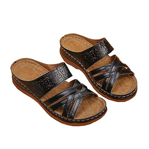 AOVIN Womens Orthotic Comfort Plantar Fasciitis Arch Support Slip on Flat Sandals Ladies Soft Cushion Fashion Slippers (Color : Black, Size : 9 US)