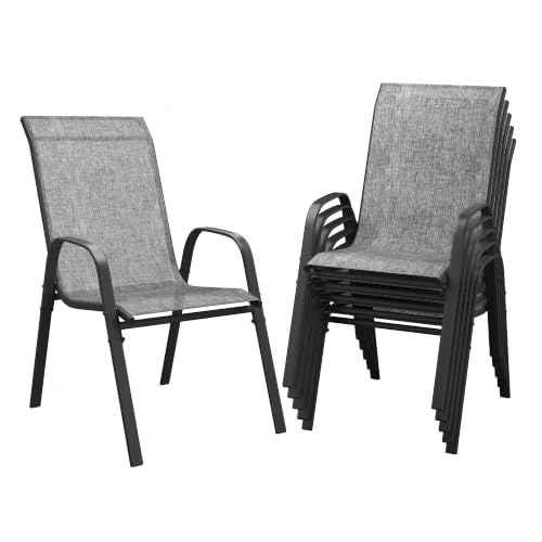 Image of DIFY Patio Chairs Set of 6, Stackable Outdoor Dining Chairs Set with Breathable Textilene High Back and All-Weather Metal Frame for Garden, Backyard, Deck, Grey
