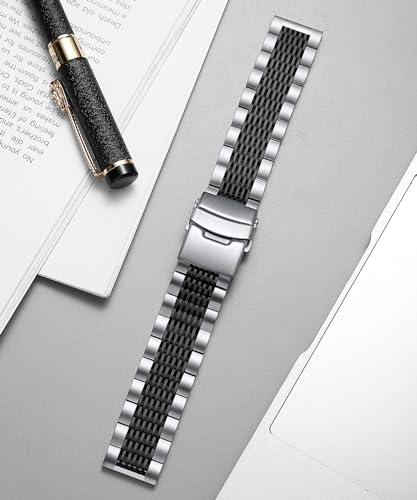 Image of BINLUN Stainless Steel Watch Band, Metal Watch Strap for Men Women Replacement with Double-Lock Deployment Clasp Polished Watch Bracelet Silver Black Gold Rose-gold 18 /19 /20 /21 /22 /24mm