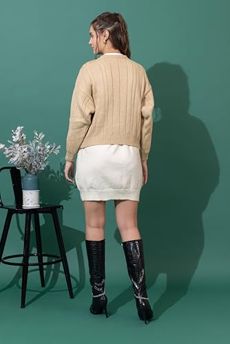 Image of Women Woolen V Neck Casual Wear Stylish 3 Button Cardigan Sweaters for Winter Season