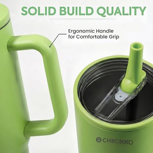 Image of CHKOKKO Stainless Steel Tumbler with Straw & Side Handle 1200ML Leak-Proof Travel Mug | Hot and Cold Double Insulated 1.2L Premium Water Bottle for Travel Gym & Office Use