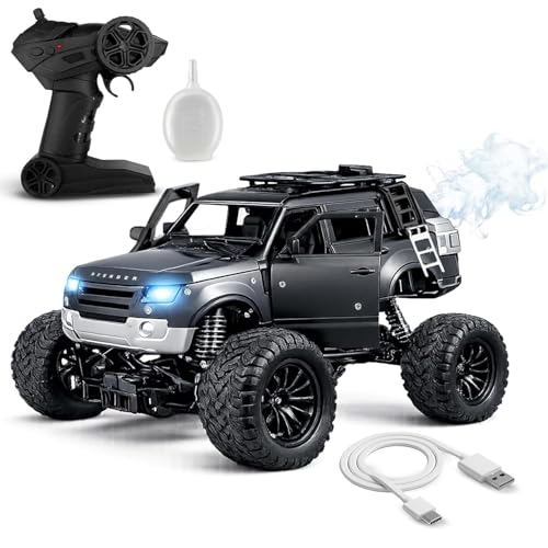 Image of Royal Cellar Defender Climbing Remote Control Car, 1:18 RC Monster Truck 2WD with Dual Spray Smoke, LED Lights, 2.4GHz Long Range, Alloy Body Off Road Car, Type C Rechargeable (Defender Off-Road)