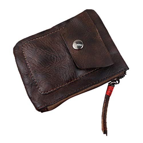 WANGYUMI Wallet Purse, Genuine Leather Coin Purse Vintage Mini Zipper Wallets Case Storage Bag Card Holder Pocket for Men Women 2020