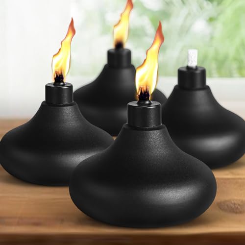 FAN Torches Paquete de 4 linternas de mesa de metal, linternas de citronela de 24 onzas para exteriores, linterna de llama recargable, linterna decorativa de mesa para patio, terraza, jardín, fiesta,