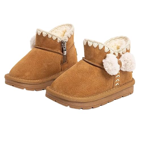 Girls Fuzzy Lined Winter Warm Thick Snow Boots Cute Bowknot Short Boots Thermal Fashion Ankle Booties