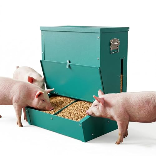 2 Door Hog Feeder 3.7 Bushel Heavy Duty Pig Feeder with Gravity Self Feeding System Weatherproof Lid & Feed Level WindowLivestock Feeder for Barn Farm