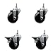 Phenolic Swivel Threaded Stem Caster Set of 4 w/3.5" x 1.25" Black Wheels and 12MM Stems - Includes 2 with Posi Locking Brake - 1200 lbs Total Capacity - Service Caster Brand