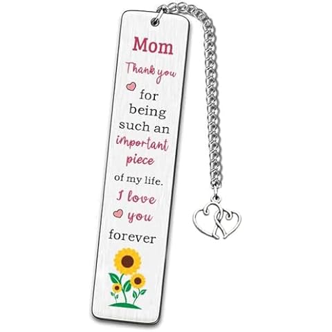 Cute Bookmarks Mother’s Day Gift for Mom Form Daughter Son, Funny Stainless Steel Engraved Bookmark with Love Chain for Women Reading Gifts Cover
