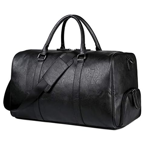 OCCIENTEC Large Sports Gym Bag Pu Leather Duffle Bag Holdall Travel Bag Weekend Overnight Bag with Shoe Pouch for Men and Women (Black-39L) Cover