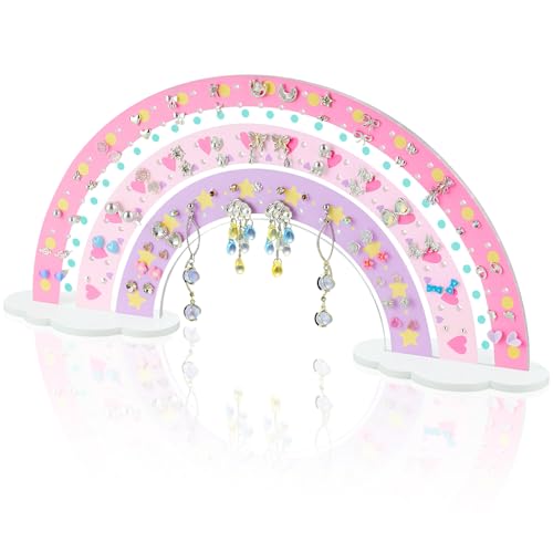 NiHome Rainbow Acrylic Earring Holder for Home, Office, Vanity - Lightweight Multicolored Layered Display with 140 Holes for Up to 70 Pairs, Durable Resistant to Fading & Deformation (Print Patterns)