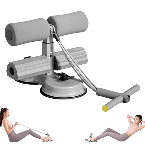 Kensbro Tragbare Sit Up Bar, Sit Up Assistant Sit Up Bauch Trainingsgerät mit Doppelsaugnapf und Doppelstange Design, Sit Up Maschine Bauchtrainer mit Zugseil, Sit Up Stange Hilfen Assistent, Grau