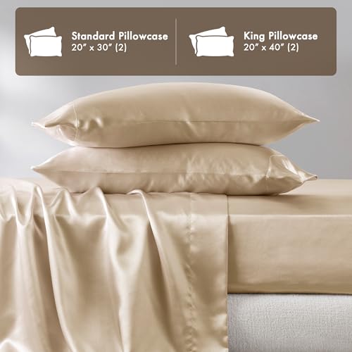Image of Madison Park Essentials Satin Pillowcase 2 PCS, Silky, Standard Champagne | Pillowcase Cover for Hair & Skin, Luxuriously Soft, Natural Sheen Luster, Cool to Touch, Wrinkle-Free, Machine Washable