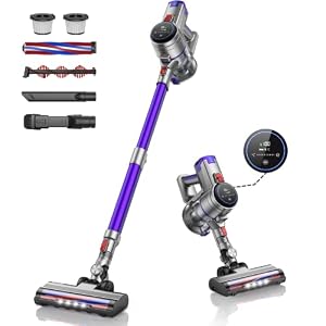 Aspirateur Balai sans Fil, BuTure 400W/33000Pa Aspirateur sans Fil Puissant avec Écran Tactile, 55 Min Autonomie & Batterie Amovible, Lumière LED, 4 en 1 Aspirateur Balai pour Sol/Tapis/Poil de Chien