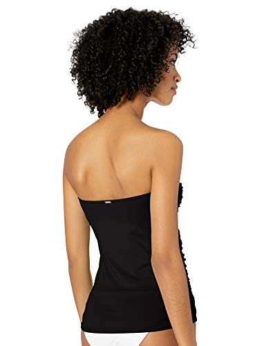 Anne Cole Women's Solid Twist Front Shirred Bandeau Tankini Swim Top, Black I, Large #TOP5