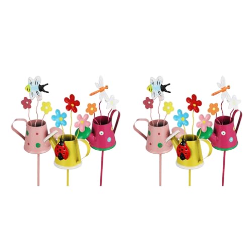 Kisangel 6 Pièces Piquets De Jardin Décoratifs Plantes Piquets en Métal Pot De Fleur Décor De Fleurs pour Décor De Pelouse De Jardin Extérieur