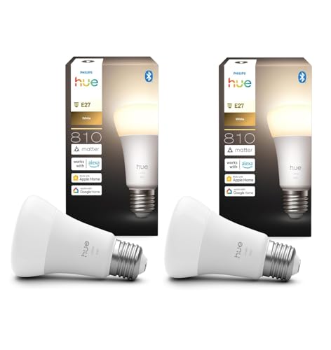 Philips Hue Bundle – 2 x weiße 810 A60 E27 Smart-Leuchtmittel, dimmbare LED, intelligente Beleuchtung, App- und Sprachsteuerung, funktioniert mit Alexa, Google Home & Apple HomeKit