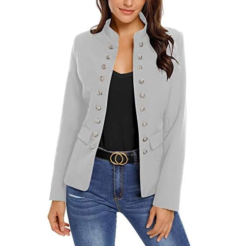 luvamia Women's Open Front Long Sleeves Work Blazer Casual Buttons Jacket Suit Large Grey