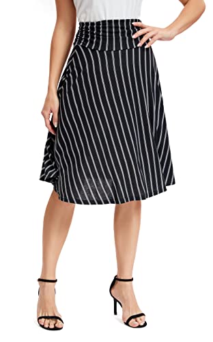 Image of Urban CoCo Women's Ruched High Waist Knee Length Jersey A-Line Stretchy Flared Casual Skirt