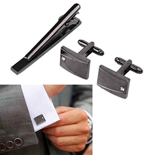 Manchetknopen en stropdasclip in roestvrij staalkleur, stropdasclips niet-vervagend metallic voor feest - Image 3