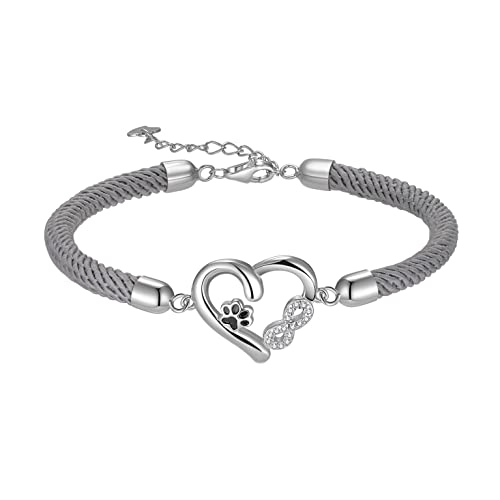 Bellrela Damen Armbänder Silber 925 Hundepfotenabdruck Unendlichkeit Herz Seil Armkette für Frauen(Hellgrau)