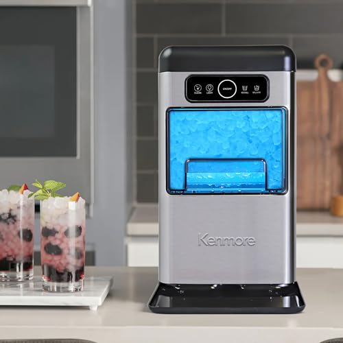 Image of Kenmore Countertop Ice Maker Nugget Machine - Portable Self-Cleaning Maquina de Hacer Hielo para Casa, Crunchy Chewable Pebble Ice, 40lb /24hr Capacity, Stainless Steel