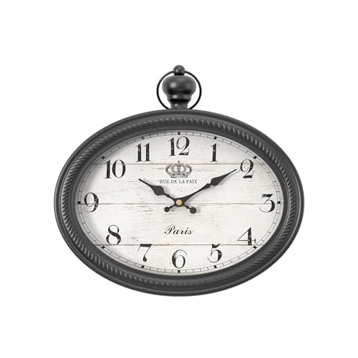 Retro Oval Wall Clock. Black Vintage Antique Style. Battery Operated Decor Wall Clocks for Farmhouse, Living Room,Kitchen,Bedroom,Bathroom (10.5" H x 11.3" W)