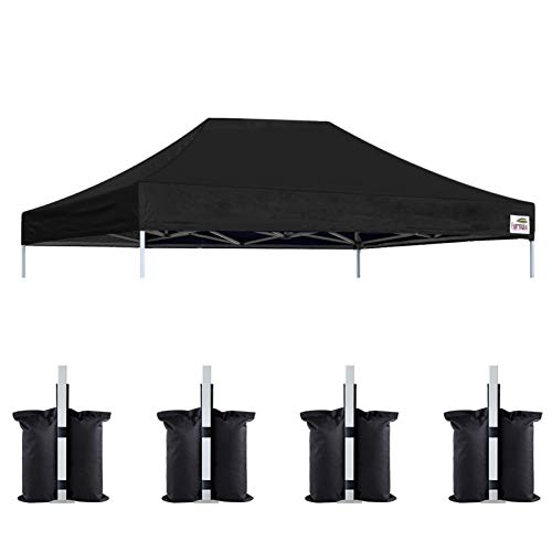 Image of Eurmax USA 10x15 Pop Up Canopy Replacement Top,Universal Instant Canopy Cover ONLY,Heavy Duty UPF 50+ UV Protection,Water & Wind Resistant Tarp,30+ Colors Available,Bonus 4 Sand Bags (Black)