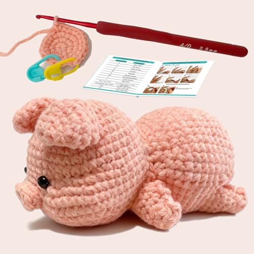 Image of JueRum Pig Crochet Kit for Beginners Adult All-in-One Amigurumi Crochet Kit