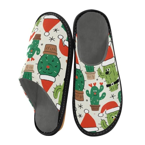 Slippers for Women Christmas Cactus Pattern with Hats Soft Fuzzy Women's Slippers Indoor and Outdoor Shoes