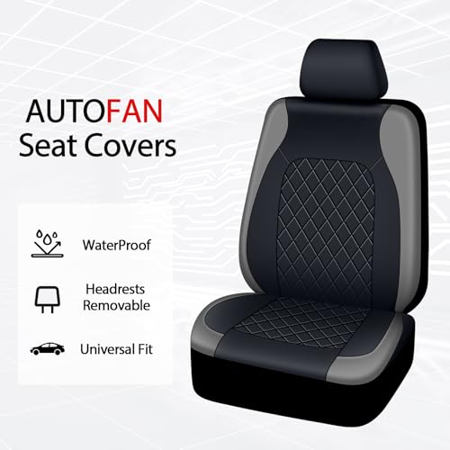 Image of AUTOFAN Premium Universal Pu Leather Car Seat Covers - Front Seats, Airbag Safe, Water-Resistant Durable Vinyl, Fits 95% of Cars, Trucks, SUVs, Sedans (Gray)