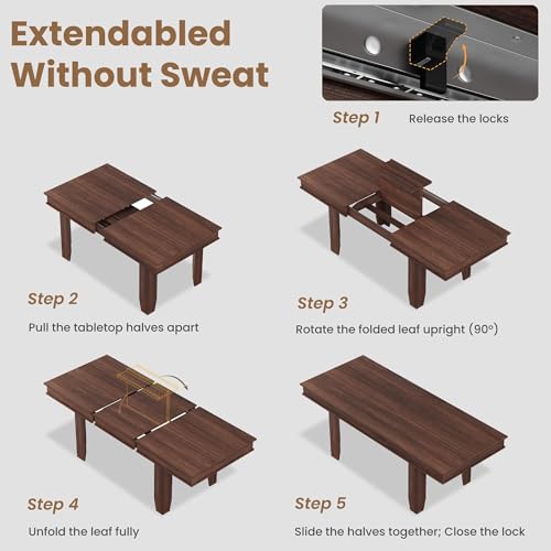 Image of GarveeHome 63 in-86.6 in Extendable Dining Room Table for 6-10, Farmhouse Kitchen Tables w /Wooden Sturdy Frame, Large Rectangular Dinner Table for Dining Room, Kitchen