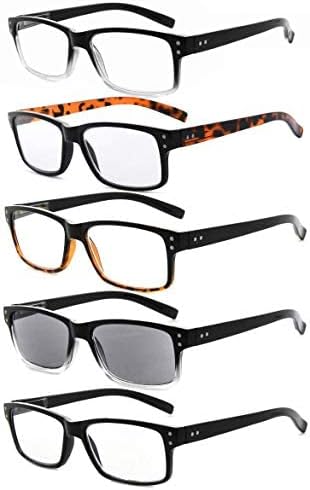 Eyekepper 5 Pack Reading Glasses for Men Includes Reader Sunglasses Spring Hinges Classic Cheater Glasses +1.25