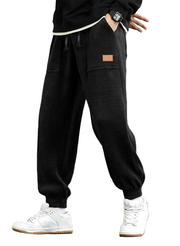 JMIERR Herren Corduroy Jogginghose Schwarz Casual Cargo Jogger Baggy...