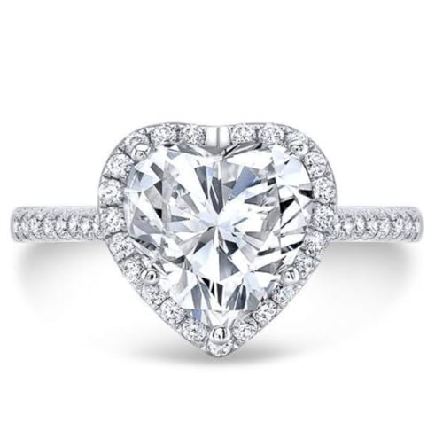 ERRA JEWEL 2CT-5CT Heart Cut Moissanite Halo Ring for Women, Basket-Setting Handmade Engagement Ring, Wedding Gifts for Her (Main Stone : 2.00 Carat)