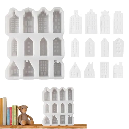 Molde De Silicona En Forma de Casa | Casas Moldes De Yeso,Molde De Silicona Reutilizable De 12 cavidades Para Vela Cemento Yeso Ornamento Hobby Resina Decoración Del Hogar Proyectos