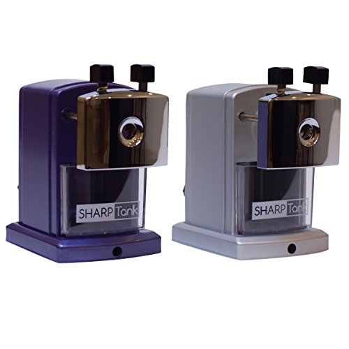 SharpTank - The Perfect Pencil Sharpener for Classroom Use (Twin Pack | 1 Silver - 1 Plum)