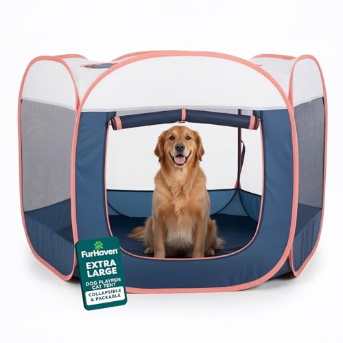 Image of FurHaven Soft-Sided Dog & Cat Playpen, Portable Foldable Indoor & Outdoor Pet Playpen with Mesh Windows & Zippered Door, Navy, Extra Large