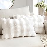 MIULEE Pack of 2 Decorative Pillow Covers Thick Soft Plush Faux Fur Lumbar Throw Pillows Christmas Luxury Home Decor for Winter Holiday Couch Bedroom Living Room Sofa,12x20 Inch White