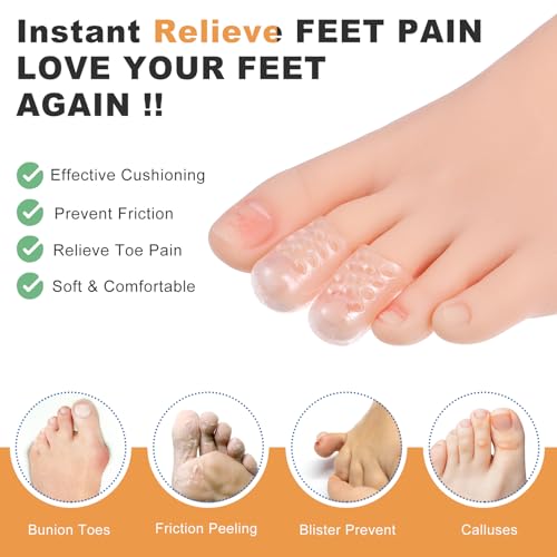 Image of Qianyu 56 Pcs Silicone Toe Protectors Gel Breathable Toe Caps Anti-Friction Pinky Toe Rubbing Sleeves Soft Little Toe Covers for Men Women Blisters Hammer Toes Corns Calluses Ingrown Toenails