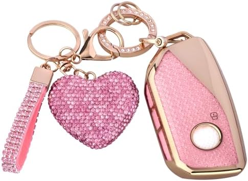 Compatiable with BMW key fob cover with Diamond Bling Keychain, Car Accessories Key holder Shell Compatiable with BMW 2023 2024 7 Series 740 760i I5 I7 IX X1 X5 X6 X7 XM,Gold Pink image 5