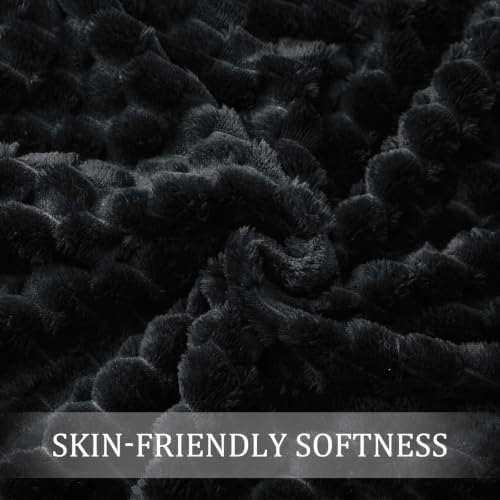 Image of Exclusivo Mezcla Large 3D Fleece Throw Blanket for Couch, Black | Extra Soft Fuzzy Plush Lightweight Throws, Cozy Fluffy Decorative Blankets for All Seasons, 50x70 Inches