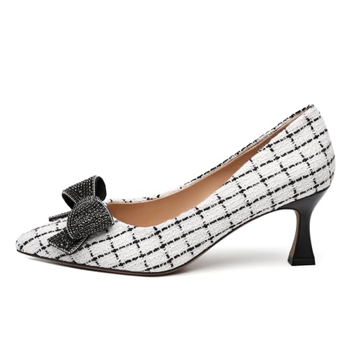 Image of Heels for Women Closed Patent Pointed Toe Bow Pumps Slip on Kitten Low Heels Wedding Party Dress Office Shoes 2.5Inch