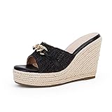 Coutgo Womens Espadrille Wedge Sandals Chain Wedge Heel Platform Backless Slip On Slides Fashion Casual Summer Sandals 8.5